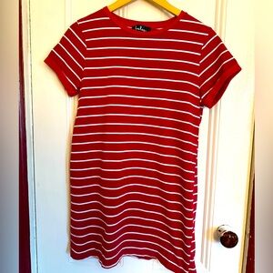 Lulus - Red and White Striped T-shirt Dress